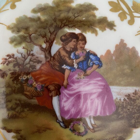 Vtg Limoges Signed Hand Painted Scene Footed Pedestal Candy Dish Courting Couple - Picture 3 of 16